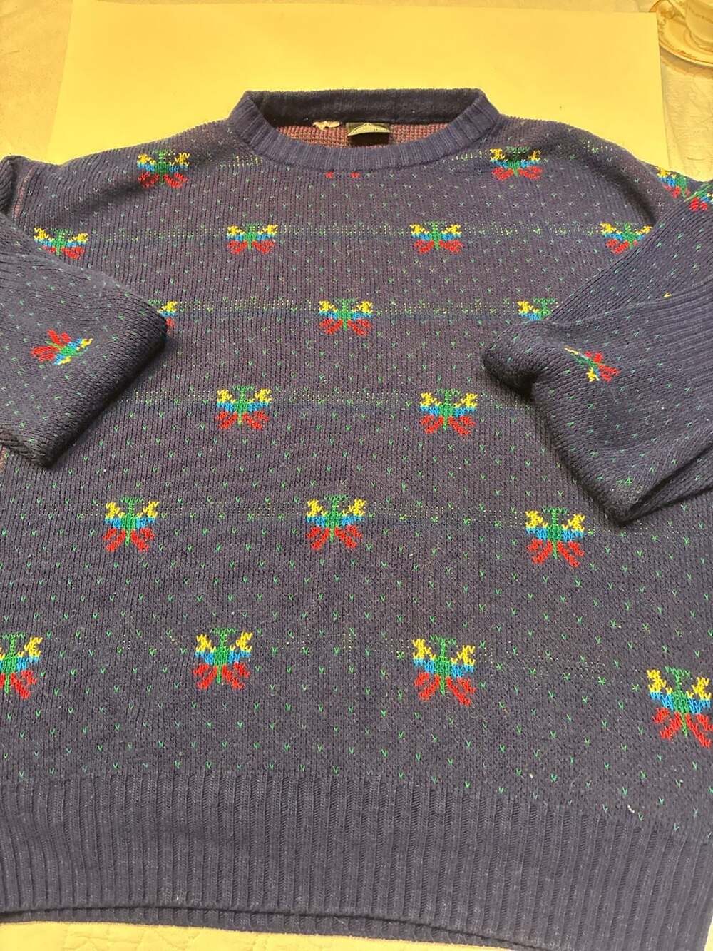 Vintage Kennington Made in Italy Navy Blue Sweater with Colorful Butterfly Patte
